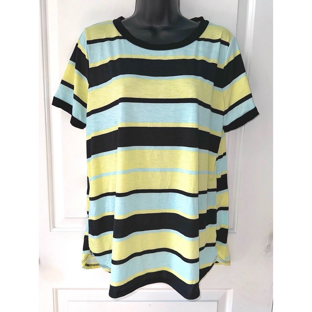 Sew in Love striped tee in mint/yellow/black